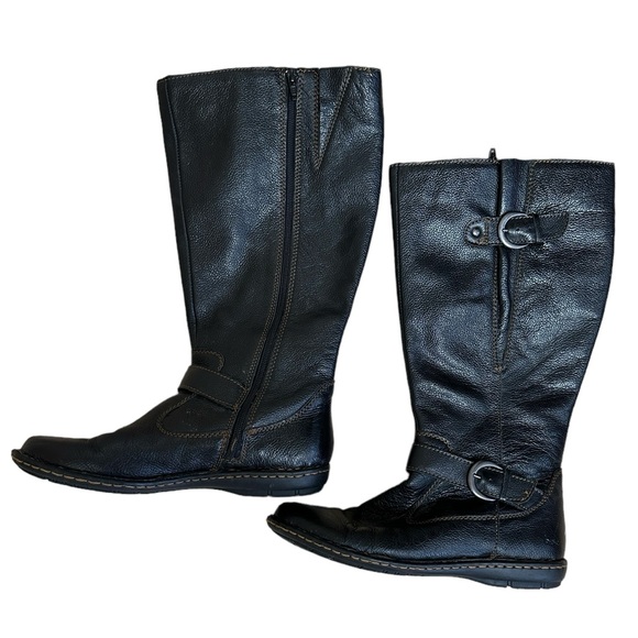 BORN Black Tall Flat Sole Buckle Side Zip Boots Size 9 - Picture 4 of 7